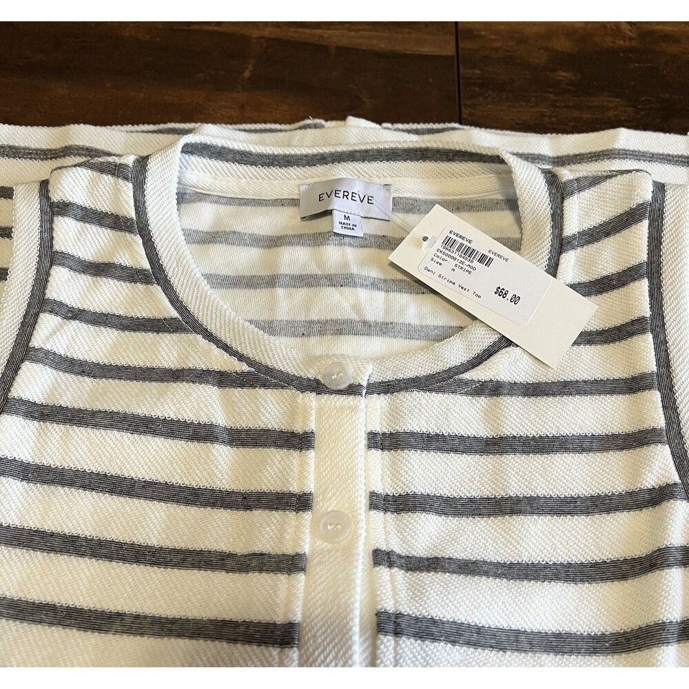 Evereve Dani Stripe Vest Top Wht/Grey Striped Sz M NWT *flaw* - Picture 4 of 8
